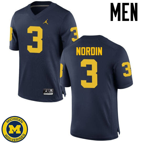 Mens Michigan Wolverines #3 Quinn Nordin Navy University Jersey